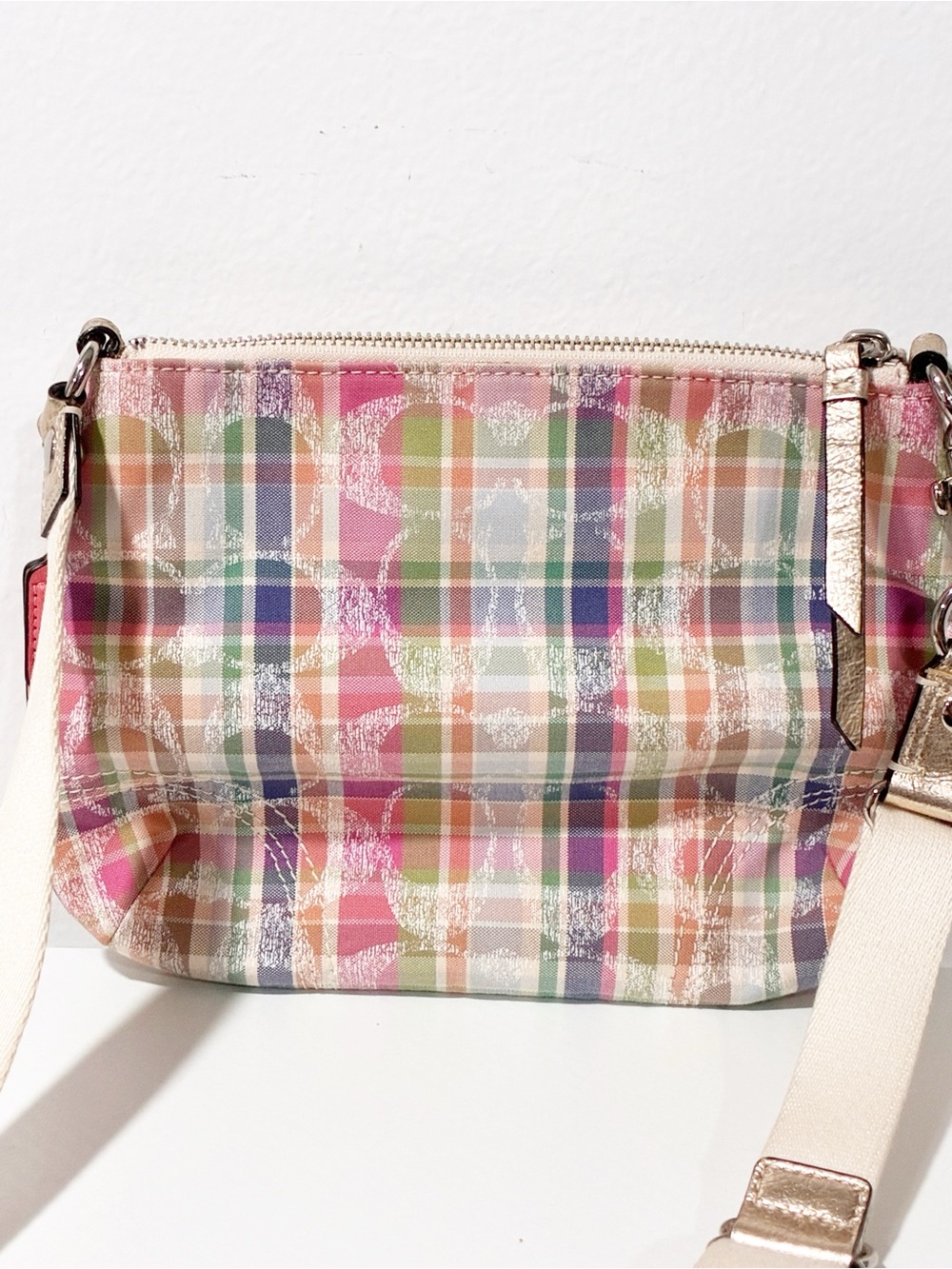 Coach Poppy Sequined Pink Madras Plaid Signature Crossbody Shoulder Bag - Picture 6 of 6